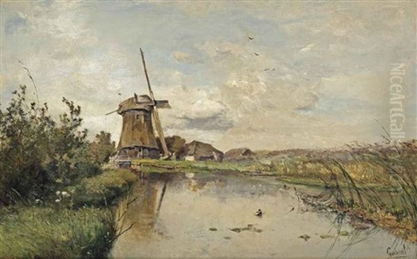 A River Landscape With A Windmill by Paul Joseph Constantin Gabriel