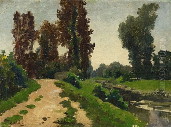 View Of A Park With A Stream Oil Painting by Paul Joseph Constantin Gabriel