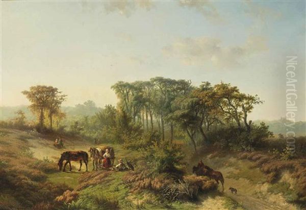 Travellers Resting In A Summer Landscape Oil Painting by Paul Joseph Constantin Gabriel