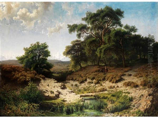 Baumlandschaft Mit Wasserlauf Und Figurenstaffage Oil Painting by Paul Joseph Constantin Gabriel