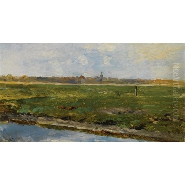 A Polder Landscape Oil Painting by Paul Joseph Constantin Gabriel