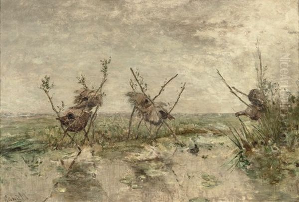 Eendennesten - Duck-nests In A Polder Landscape Oil Painting by Paul Joseph Constantin Gabriel