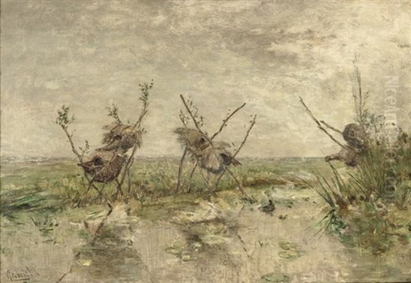 Eendennesten: Duck-nests In A Polder Landscape Oil Painting by Paul Joseph Constantin Gabriel