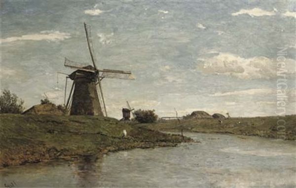 Windmills At Kinderdijk Oil Painting by Paul Joseph Constantin Gabriel