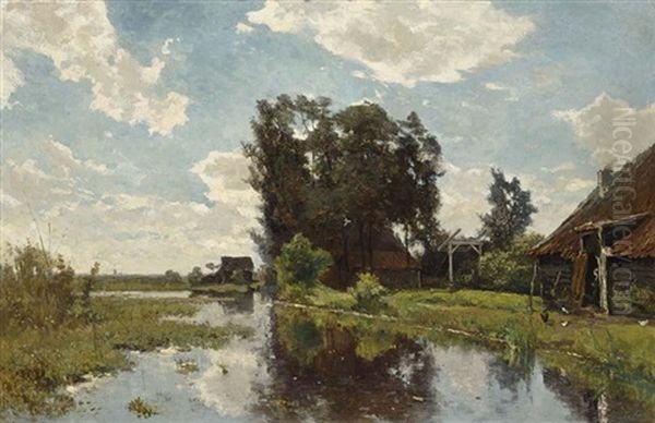 A Polder Landscape With A Farmhouse On The Waterside Oil Painting by Paul Joseph Constantin Gabriel