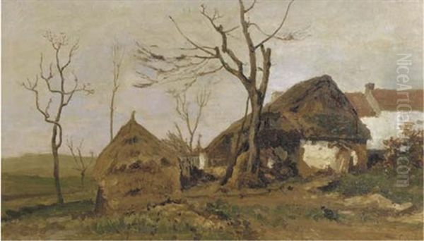 In Het Dorp La Hulpe: A View On A Belgian Village Oil Painting by Paul Joseph Constantin Gabriel