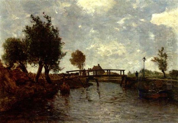 A Bridge Near Kortenhoef Oil Painting by Paul Joseph Constantin Gabriel