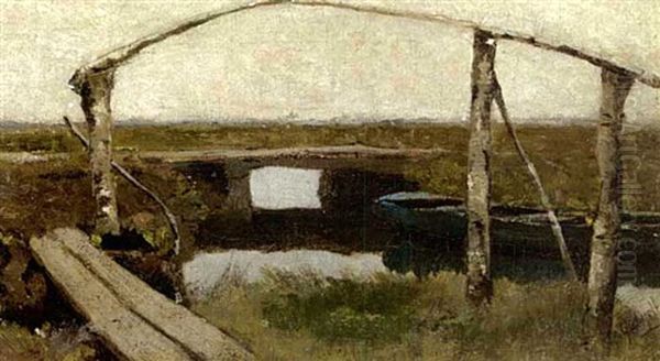 A Bridge In A Polder Landscape Oil Painting by Paul Joseph Constantin Gabriel