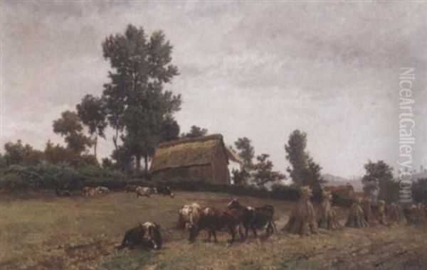 Cows In A Summer Meadow Oil Painting by Paul Joseph Constantin Gabriel