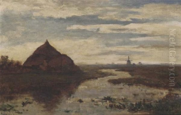 Wetering Onder Kortenhoef: A Polder Landscape Oil Painting by Paul Joseph Constantin Gabriel