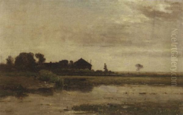 A Farm In A Polder Landscape Oil Painting by Paul Joseph Constantin Gabriel