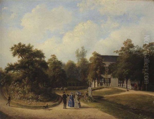 An Elegant Company Promenading In The Garden Of A Country House Oil Painting by Paul Joseph Constantin Gabriel