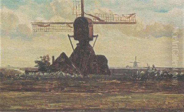 A Mill In A Polder Landscape Near Abcoude by Paul Joseph Constantin Gabriel