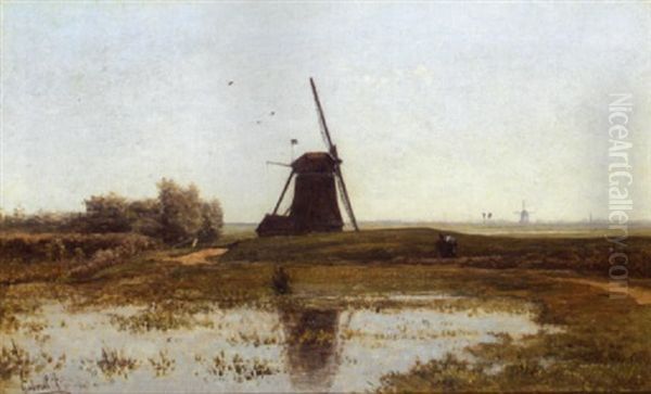 Landscape With Windmill Oil Painting by Paul Joseph Constantin Gabriel