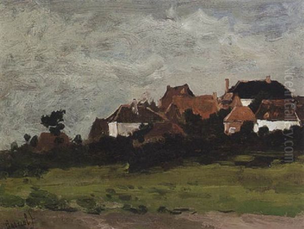 Houses In A Landscape Oil Painting by Paul Joseph Constantin Gabriel