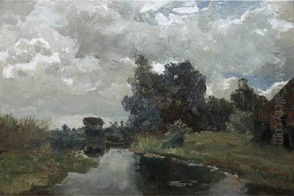 A Polder Landscape - A Study Oil Painting by Paul Joseph Constantin Gabriel