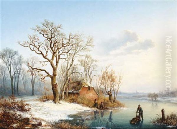 A Winter Landscape With Figures On A Frozen River by Paul Joseph Constantin Gabriel