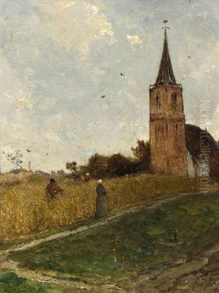 Churchgoers In A Cornfield Oil Painting by Paul Joseph Constantin Gabriel