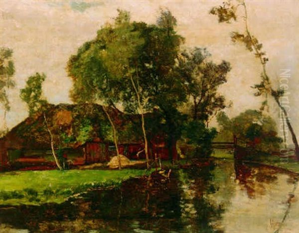 A Farmhouse By A Canal, Giethoorn Oil Painting by Paul Joseph Constantin Gabriel