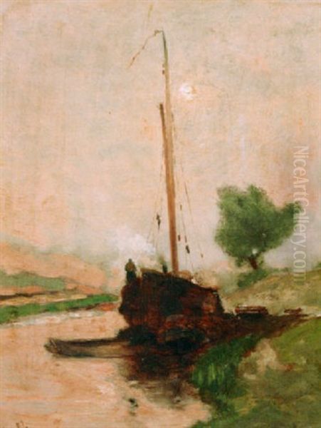 A Moored Boat Oil Painting by Paul Joseph Constantin Gabriel