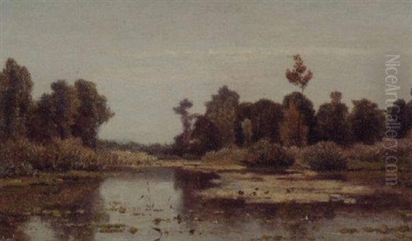 A River In A Wooded Landscape Oil Painting by Paul Joseph Constantin Gabriel