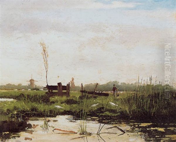 Polderlandschap Met Schilder Achter Zijn Ezel Oil Painting by Paul Joseph Constantin Gabriel