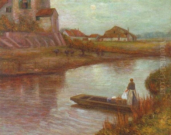 A Washerwoman In A Punt Oil Painting by Paul Joseph Constantin Gabriel