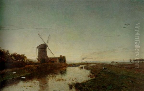 Le Point Du Jour, Vue Prise Dans Les Environs De Amsterdam (hollande) Oil Painting by Paul Joseph Constantin Gabriel