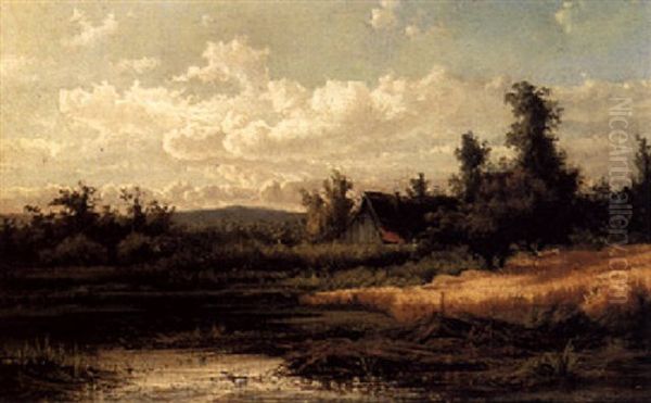 A River Landscape Oil Painting by Paul Joseph Constantin Gabriel