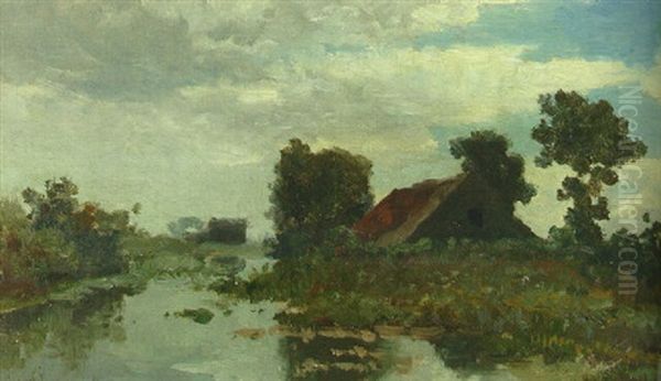 A Farm In A Polder Landscape Oil Painting by Paul Joseph Constantin Gabriel