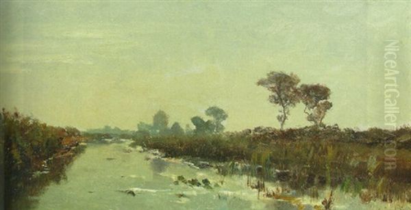 A River In A Polder Landscape Oil Painting by Paul Joseph Constantin Gabriel