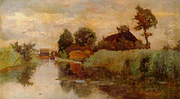 A Farmhouse By A Ditch In A Polder Oil Painting by Paul Joseph Constantin Gabriel