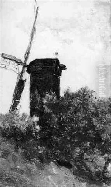 A Dutch Windmill Oil Painting by Paul Joseph Constantin Gabriel