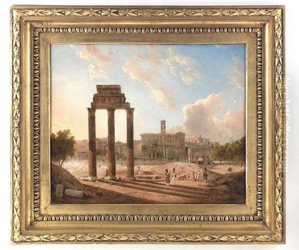 Blick Auf Das Forum Romanum Mit Dem Konservatorenpalast, Dem Castor- Und Pollux-tempel Sowie Dem Bogen Des Septimus Severus Oil Painting by Gaspare Gabrielli