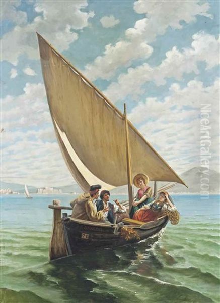 Sailing In The Bay Of Naples Oil Painting by Pietro Gabrini