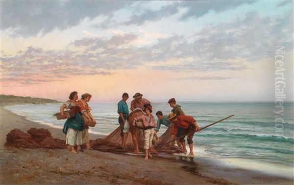 Fischer Am Strand Oil Painting by Pietro Gabrini