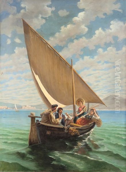 Barca Con Figure Al Largo Di Napoli Oil Painting by Pietro Gabrini