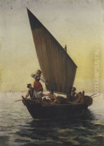 Barca Con Pescatori Oil Painting by Pietro Gabrini