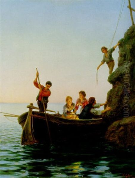 Fischerboot An Felsiger Kuste Oil Painting by Pietro Gabrini