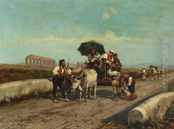 A Rest On The Way To Rome Oil Painting by Pietro Gabrini