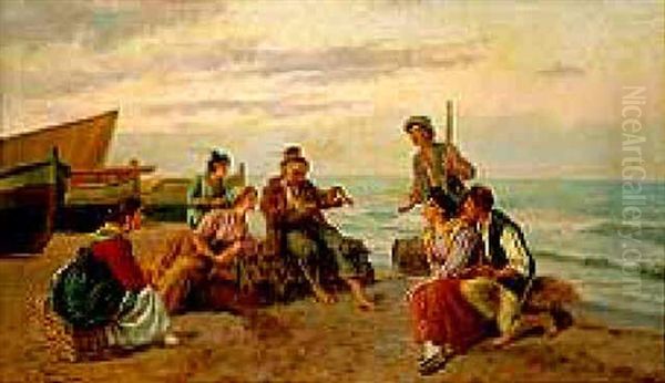 A Fisherman's Tale Oil Painting by Pietro Gabrini