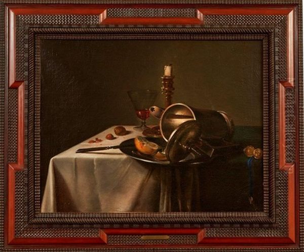 Nature Morte A La Bougie Et Aux Pieces D