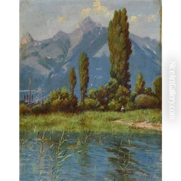 Sommerliche Uferlandschaft Oil Painting by Jules Gachet