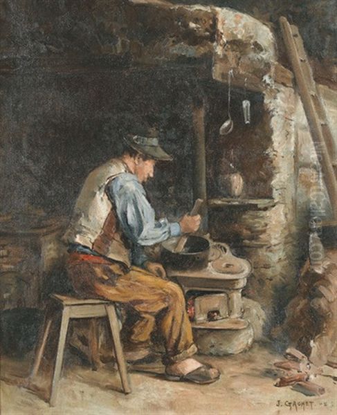 Kucheninterieur Mit Mann An Einem Herd Oil Painting by Jules Gachet