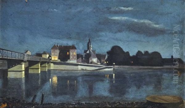 Le Pont De Seurre Oil Painting by Antoine Gadan