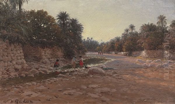 Dans L'oued, Sud Algerien Oil Painting by Antoine Gadan