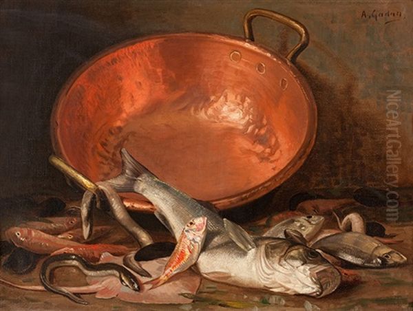 Nature Morte Aux Poissons Oil Painting by Antoine Gadan