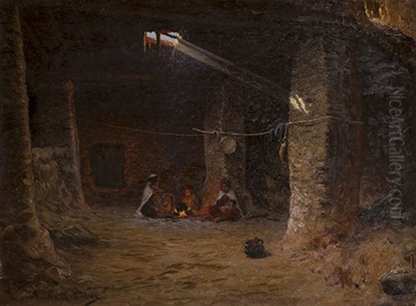 Famille Orientale Au Coin Du Feu Oil Painting by Antoine Gadan