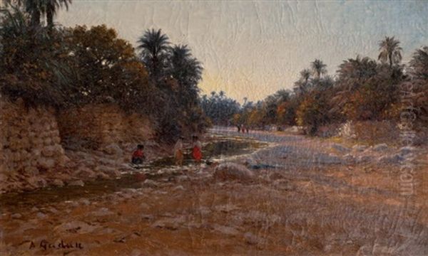 Jeunes Enfants Jouant Dans Un Oued Oil Painting by Antoine Gadan