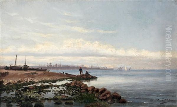 Pecheurs Dans Le Port D'alger Oil Painting by Antoine Gadan